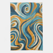 Vloeibare werveling oker blauw trippy patroon theedoek (Verticaal)