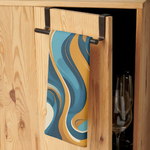 Vloeibare werveling oker blauw trippy patroon theedoek