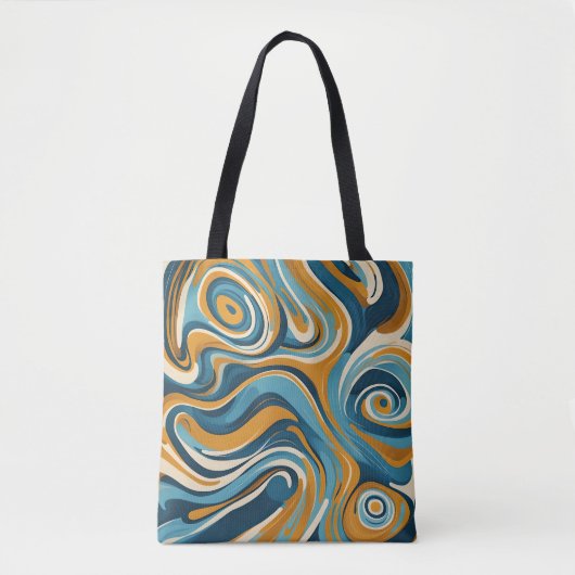 Vloeibare werveling oker blauw trippy patroon tote bag (Voorkant)