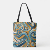Vloeibare werveling oker blauw trippy patroon tote bag (Achterkant)
