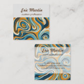 Vloeibare werveling oker blauw trippy patroon vierkante visitekaartje (Voorkant / Achterkant)