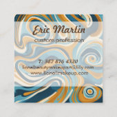 Vloeibare werveling oker blauw trippy patroon vierkante visitekaartje (Achterkant)