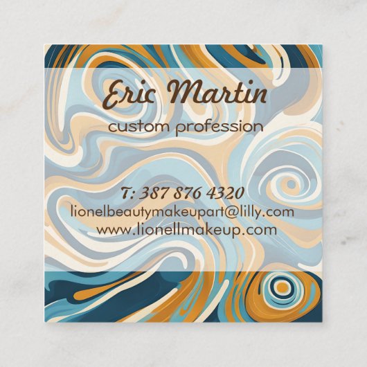 Vloeibare werveling oker blauw trippy patroon vierkante visitekaartje (Achterkant)