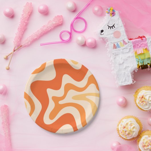 Vloeibare wervelkolom Retro Vibe Tangerine Oranje  Papieren Bordje (Feest)