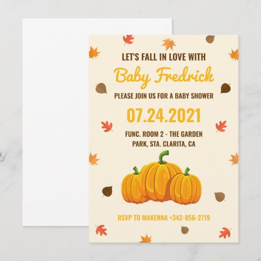 Vloeiblad pompoenen baby shower uitnodiging (Voorkant / Achterkant)