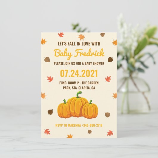 Vloeiblad pompoenen baby shower uitnodiging (Staand voorkant)