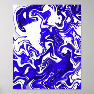 Vloeiend abstract in blauw en wit poster