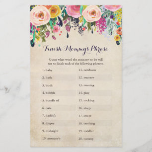 Vloeiend Baby shower Voltooi het Phrase-spel van m
