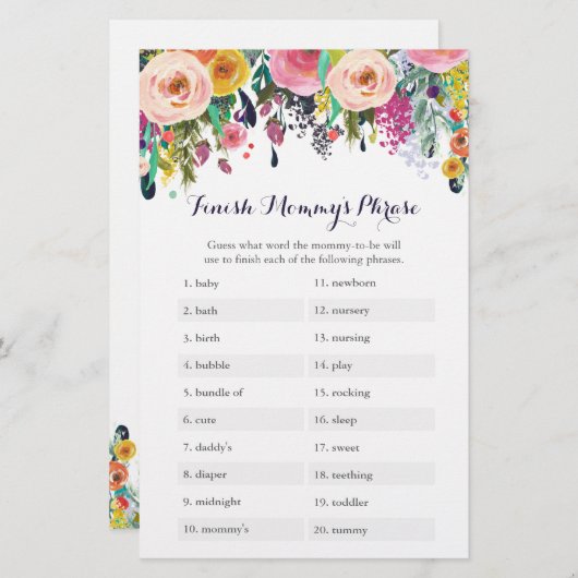 Vloeiend Baby shower Voltooi het Phrase-spel van m (Voorkant / Achterkant)