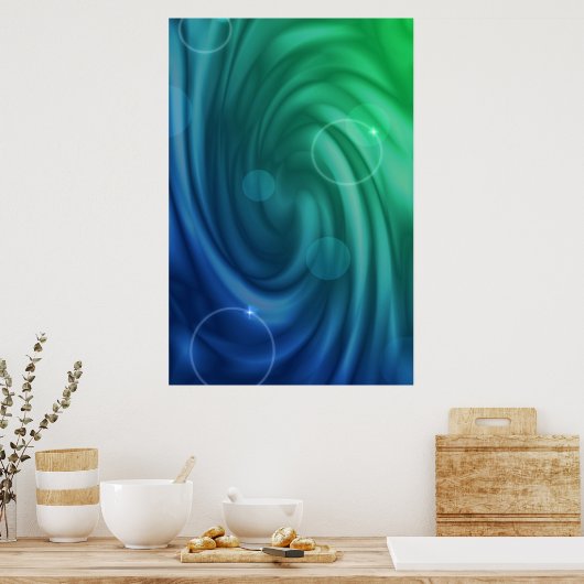 Vloeiend blauw en groene kleur Mix Vortex Poster (Keuken)