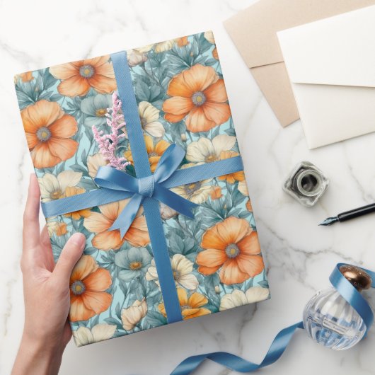Vloeiend blauw Sinaasappel Cadeaupapier (Geschenken)