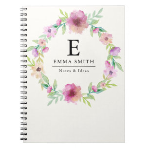 Vloeiend Bouquet-monogram, gepersonaliseerd notebo Notitieboek