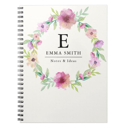 Vloeiend Bouquet-monogram, gepersonaliseerd notebo Notitieboek (Voorkant)