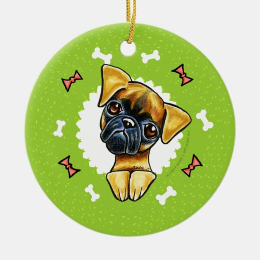 Vloeiend Brussel Griffon Dog Botten kerstmis Keramisch Ornament (Voorkant)