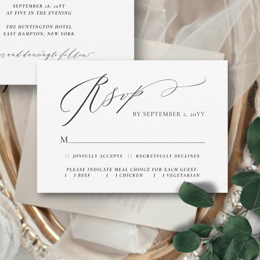 Vloeiend Elegant Script Meal Choice Wedding RSVP Kaartje