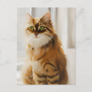 Vloeiend gemberkat in het venster briefkaart