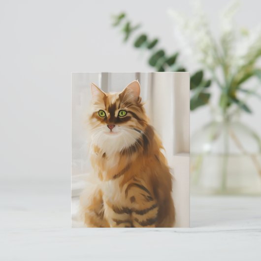 Vloeiend gemberkat in het venster briefkaart (Staand voorkant)