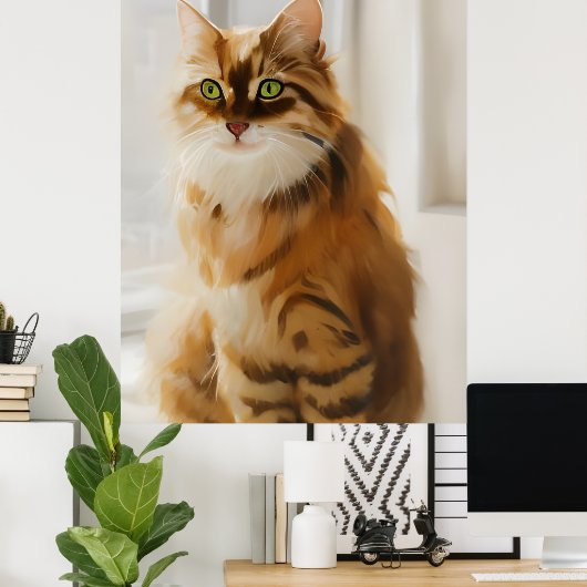 Vloeiend gemberkat in het venster poster (Thuiskantoor)