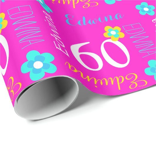 Vloeiend gepersonaliseerd naamtijdperk 60e verjaar cadeaupapier (Rol Hoek)
