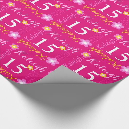 Vloeiend gepersonaliseerde naamleeftijd 15e verjaa cadeaupapier (Hoek)