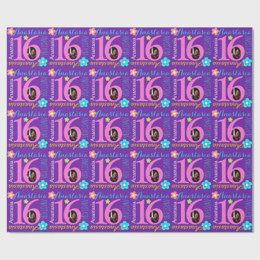 Vloeiend gepersonaliseerde naamleeftijd 16e verjaa cadeaupapier (Vlak)