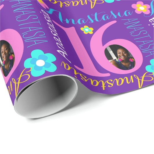 Vloeiend gepersonaliseerde naamleeftijd 16e verjaa cadeaupapier (Rol Hoek)