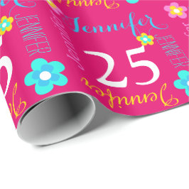 Vloeiend gepersonaliseerde naamleeftijd 25e verjaa cadeaupapier