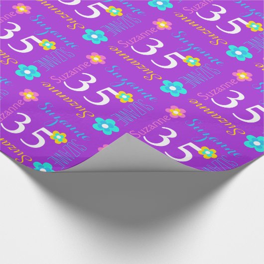 Vloeiend gepersonaliseerde naamleeftijd 35e verjaa cadeaupapier (Hoek)