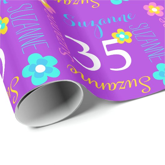 Vloeiend gepersonaliseerde naamleeftijd 35e verjaa cadeaupapier (Rol Hoek)