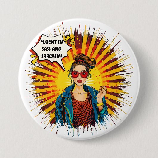 Vloeiend in sass en sarcasme ronde button 7,6 cm (Voorkant)