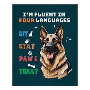 Vloeiend in vier talen: zitten, blijven, poot & tr perfect poster