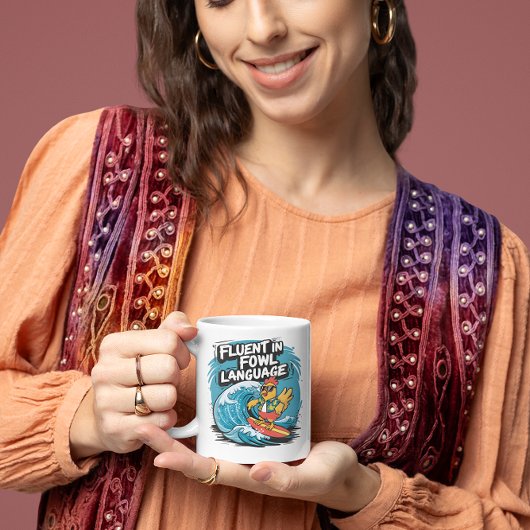 Vloeiend in Vogeltaal Cool Rooster Surfen Koffiemok