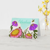 Vloeiend joods Wenskaart "Shalom" Kaart (Gele Bloem)