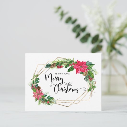 Vloeiend kerstscript, met gouden Lijst Feestdagenkaart (Staand voorkant)