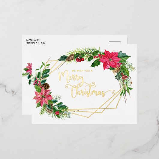 Vloeiend kerstscript, met gouden Lijst Folie Feestdagen Briefkaart (Voorkant / Achterkant)