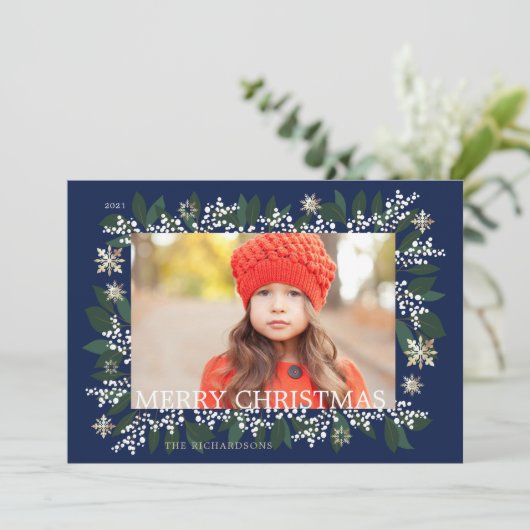 Vloeiend kerstwitte bessen Snowflakes Feestdagenkaart (Staand voorkant)