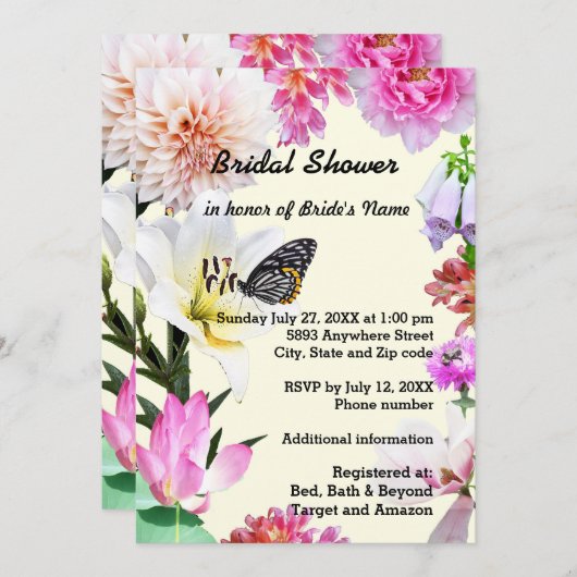 Vloeiend Lijst en vlinderdal — Uitnodiging (Voorkant / Achterkant)