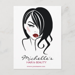 Vloeiend meisje met golvend haar Makeup-pictogram Briefkaart