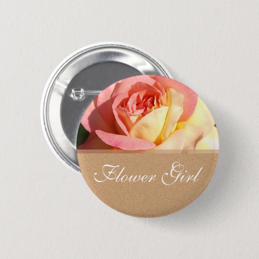 Vloeiend meisje roze gele rozenroos trouwnaamknop. ronde button 5,7 cm (Voorkant /achterkant)