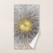 Vloeiend met goudmatige Abstracte fractale bloem Bad Handdoek (Handdoek)