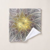 Vloeiend met goudmatige Abstracte fractale bloem Bad Handdoek (Wasdoekje)