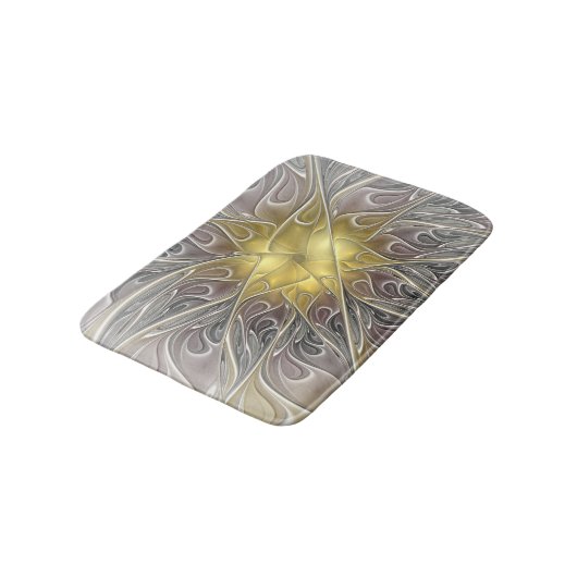 Vloeiend met goudmatige Abstracte fractale bloem Badmat (Gekanteld)