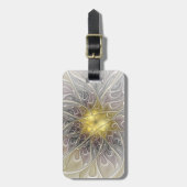 Vloeiend met goudmatige Abstracte fractale bloem Bagagelabel (Voorkant verticaal)