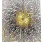 Vloeiend met goudmatige Abstracte fractale bloem Douchegordijn (Voorkant)