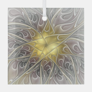 Vloeiend met goudmatige Abstracte fractale bloem Glas Ornament