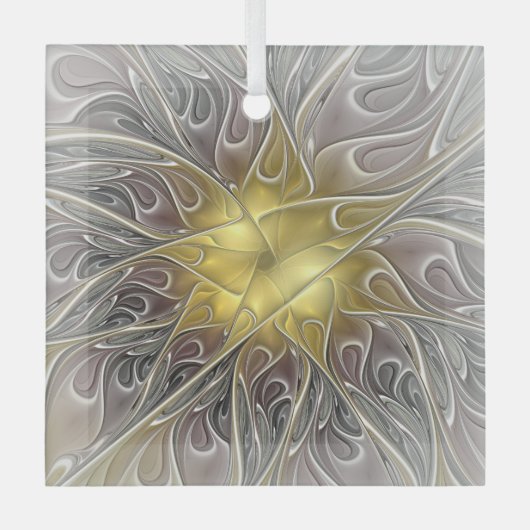 Vloeiend met goudmatige Abstracte fractale bloem Glas Ornament (Voorkant)