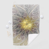 Vloeiend met goudmatige Abstracte fractale bloem Golfhanddoek (Insitu)