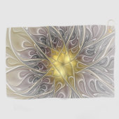 Vloeiend met goudmatige Abstracte fractale bloem Golfhanddoek (Horizontaal)