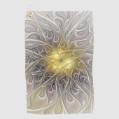 Vloeiend met goudmatige Abstracte fractale bloem Golfhanddoek (Voorkant)