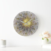 Vloeiend met goudmatige Abstracte fractale bloem Grote Klok (Huis)